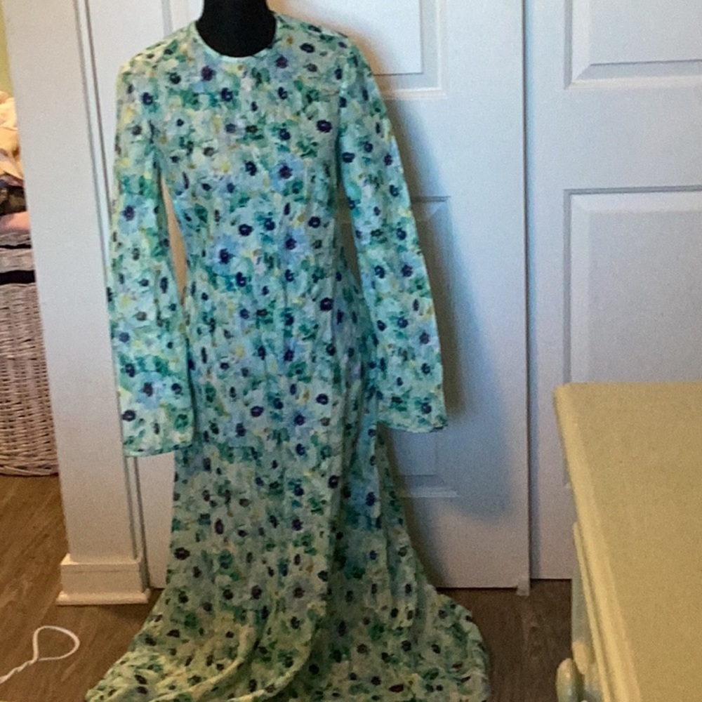 Zimmermann Light Green Floral Maxi Dress with Blue & Purple Accents